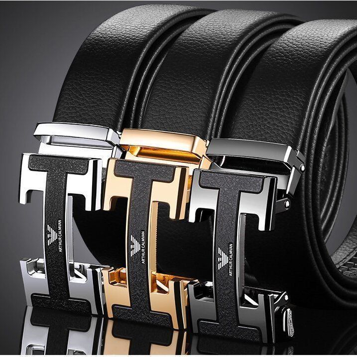 's Automatic Leather Buckle Pant Belt Youth All-Matching Pure CowhideHBuckle Men's Belt Tide