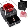 1set Hollow Zircon Love Necklace Female MOTHER'S Day Eternal Flower Artificial Flower Gift Box Jewelry Box.