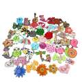 Cartoon animals, butterflies, birds, flower pieces, wooden buttons, handmade materials. 