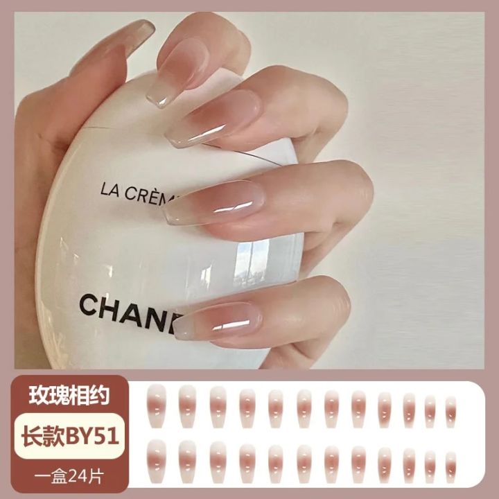 24pcs/%20box%20False%20Nail%20Pink%20Gradient%20Glitter%20Nails%20Full%20Cover%20French%20Korean%20Manicuree%20Rhinestone%20Shiny%20Artificial%20Nails%20-%20Image%204
