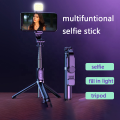 Q07 Selfie Stick Foldable Mini Tripod with Fill Light Bluetooth Remote Shutter Retractable Rod for Phone (100cm).