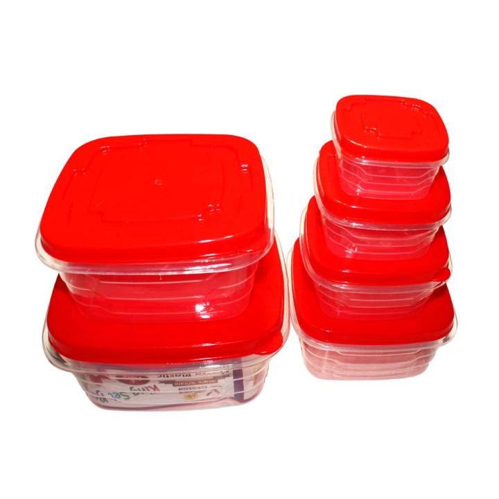Red Plastic Food Storage Box With Lids 6pcs Set