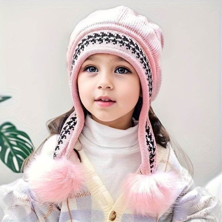 1pc Autumn And Winter Cute Girls Princess Hat, Plus Velvet Warm Knitted Ear Protection Hat For Kids