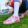 Fashion Pink Children's Cheap Football Shoes Hook and Loop Boys Girls Training Soccer Cleats Kids Soccer Shoes Futsal Sneakers.