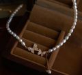 Bohemian Crystal Pearl Butterfly Necklace Vintage Y-Drop Fashion Choker Pendant Jewelry for Women and Girls.