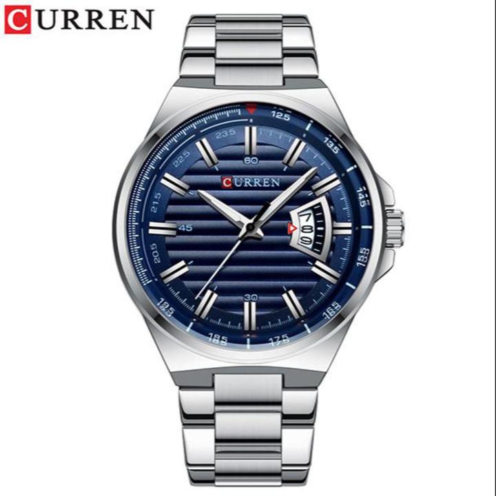 CURREN 8375 Black Stainless Steel Analog Watch For Men - Blue, RoseGold & Black - Mobile Gori