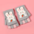 Boy Girl   Wool Knit Kid Soft Half Finger Flip Glove Children Winter Warm Cute Cartoon Fox Knit Mitten. 