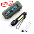 TechLimb Rechargeable LED Zoom Flashlight XPE+COB Torch Light with Telescopic Zoom | 4 Modes USB Charging Powerful Pocket Mini Torch for Home, Camping, Outdoor & Emergency | High Power Aluminum Alloy Water Resistant Shockproof Portable Handheld Light.