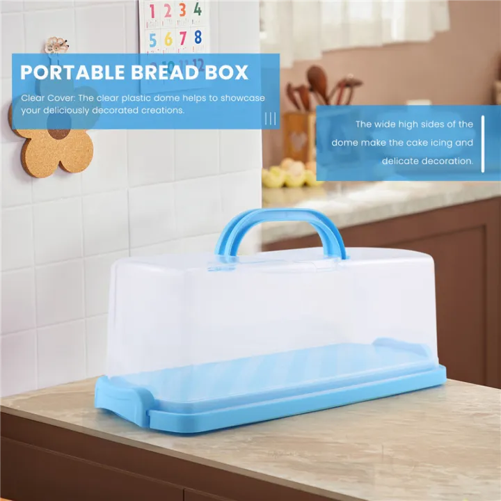 Portable%20Bread%20Box%20with%20Handle%20Loaf%20Cake%20Container%20Plastic%20Rectangular%20Food%20Storage%20Keeper%20Carrier%2013Inch%20Translucent%20Dome%20for%20Pastries,%20Bagels,%20Bread%20Rolls,%20Buns%20-%20Image%204