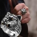 Personality Punk Men's Tiger Ring Men's Exquisite Animal Jewelry Titanium Steel Gothic Punk Biker Rings.