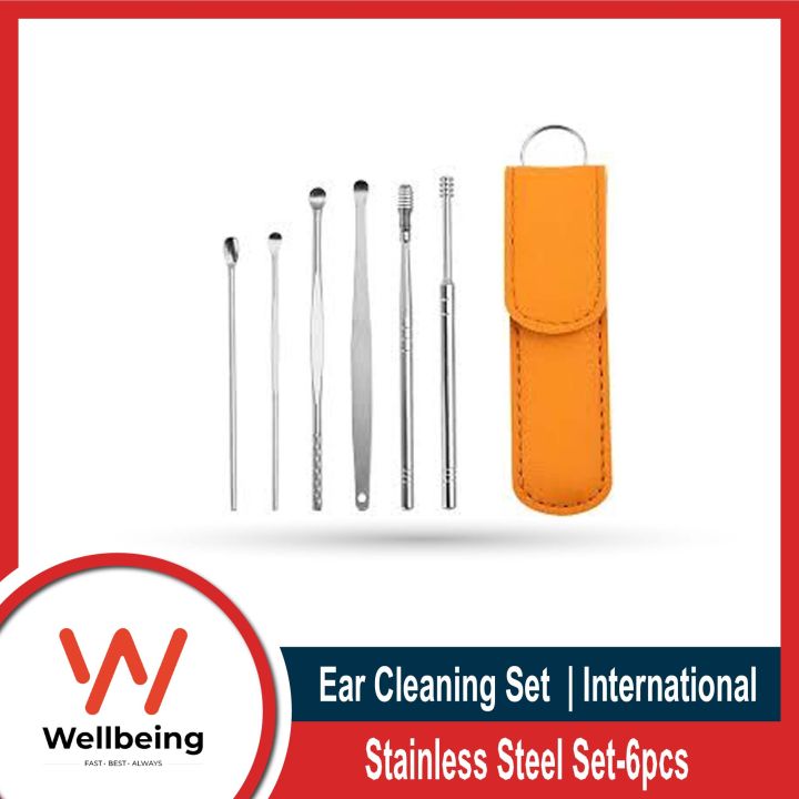 6pcs Ear Cleaning & Pick Set Portable Stainless Steel Set With Lather Case