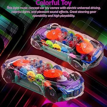 Transparent Concept Racing Car Toy with Light & Sound, Gear Simulation Mechanical Transparent Car with 360 Degree Rotating 3D Concept Car Toy for Kids