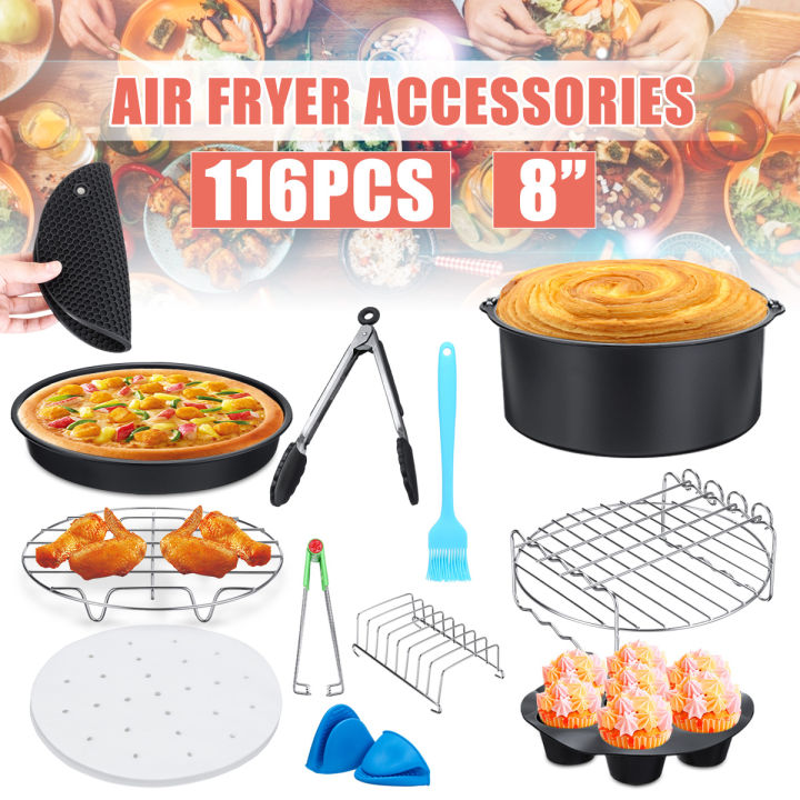 Functional 116pcs 8in Air Fryer Accessories Cooking Baking Set Dish Pan Rack For 5.2-5.8QT