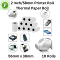 Streamline Your Operations With Thermal Paper Roll -10 Pcs, 56 mm x 38 mm, POS Printer Roll, Receipt Rolls, Var Roll, Food Panda Roll -  Reliable Paper Rolls For Printing Needs. 