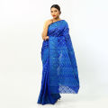 Blue Color ComfortableTangail Jamdani Saree For Women Without Blouse pieces - Home Office Partywear - Suitable Every Occasion.