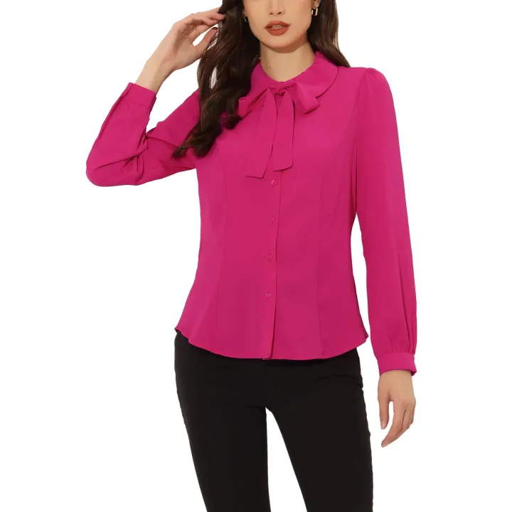 Women's%20Button%20Down%20Shirt%20Peter%20Pan%20Collar%20Tie%20Neck%20Workwear%20Blouses%20XS%20White%20-%20Image%207