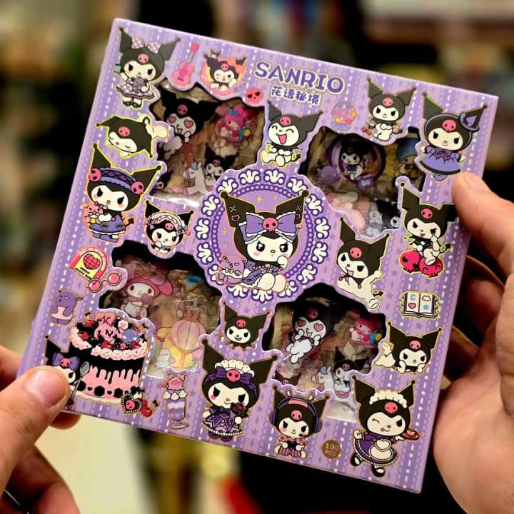 100Pcs Sanrio Kuromi Melody Cinnamoroll PET Transparent Waterproof Sticker Cartoon DIY Stationery Cup Hand Ledger Sticker Set