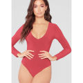 Women's Solid Color V Neck Long Sleeves Slim Bodysuit Stretchy Jumpsuit Tops Long Sleeve Tops Basic. 