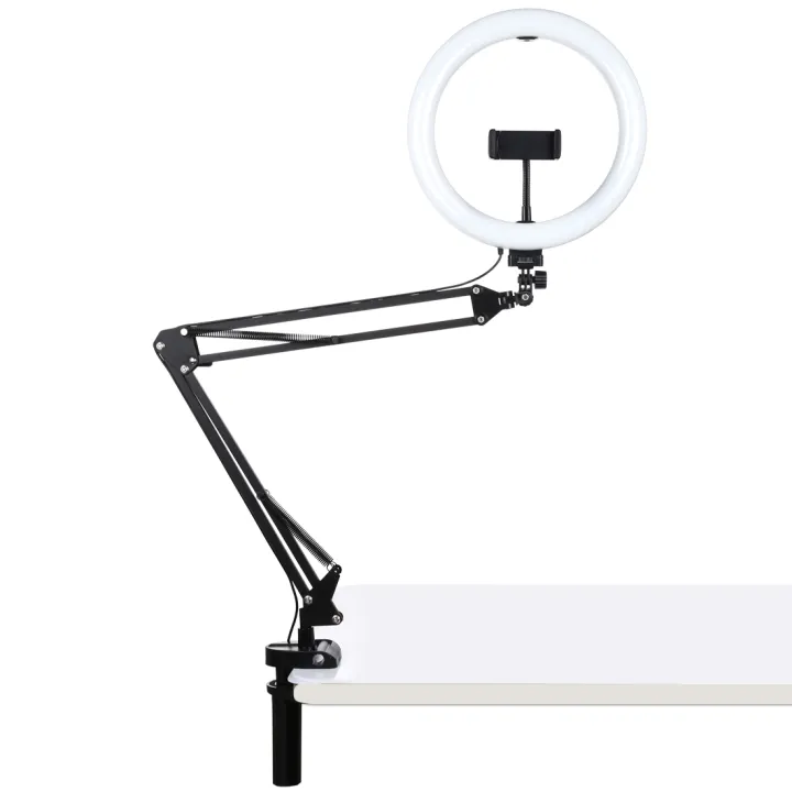 PULUZ%2010.2%20inch%2026cm%20Ring%20Curved%20Light%20+%20Desktop%20Arm%20Stand%20USB%203%20Modes%20Dimmable%20Dual%20Color%20Temperature%20LED%20Vlogging%20Selfie%20Photography%20Video%20Lights%20with%20Phone%20Clamp(Black)%20-%20Image%202