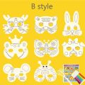 8Piece Kids Cartoon Animal DIY Graffiti Art Crafts Mask Toy Paper Mask Hand-painted White Paper Card Material with Color Pens. 