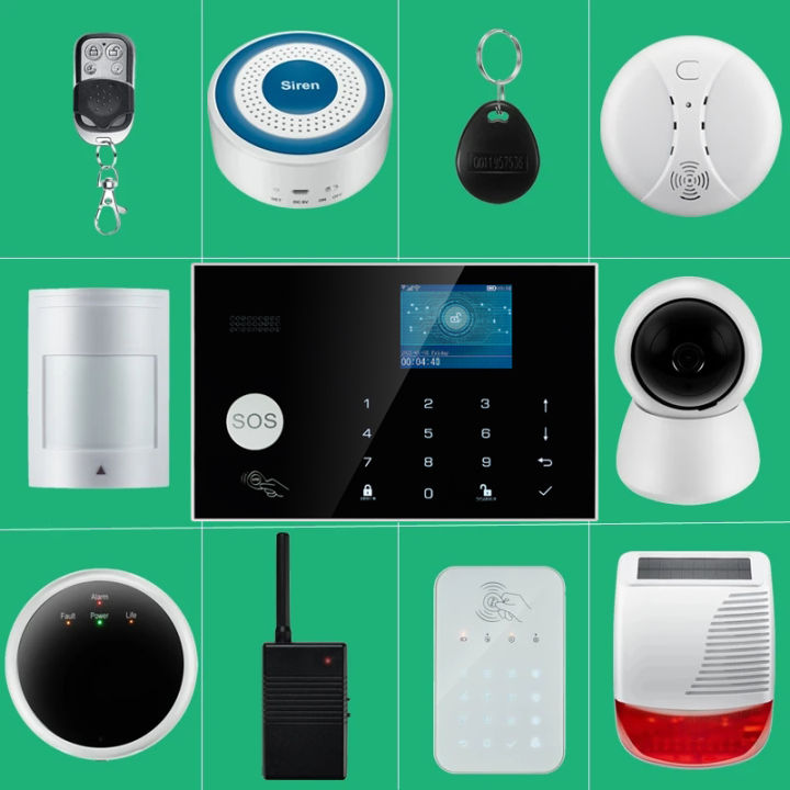 wireless alarm accessory glass/door/pir/siren/smoke/gas/water/password keypad sensor for security tuya wifi GSM SMS alarm system