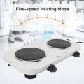 Electric Double Hot Plate, Iron Plastic 5 Power Levels Electric Double Burner White for Kitchen. 