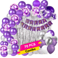 Purple Birthday Party Ensemble: Banners, Curtains, Balloons, Confetti Balloons, and Balloon Arch - Complete Decoration Package (70 Pieces).