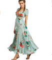 Amazon's new bohemian retro ethnic pattern resort V-neck loose maxi dress maxi dress. 