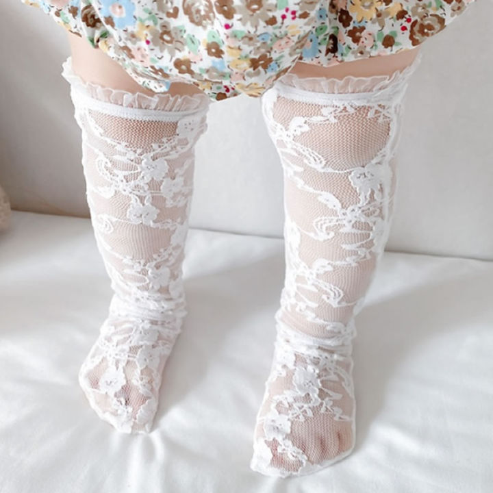 【Daily Necessities For Anyone Store】Children's Socks Solid Color Lace Girl Mesh Tube Skin-Friendly Breathable Sock Baby Princess Stockiings White Lace