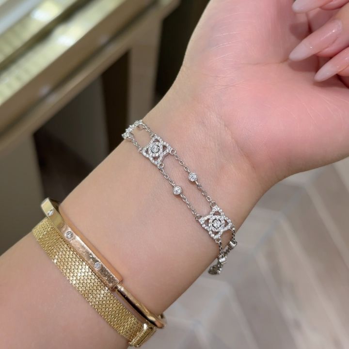 Full Diamond Lotus Bracelet Diamond Bracelet 2023 New S925 Sterling Silver Light Luxury Niche Exquisite European and American Jewelry
