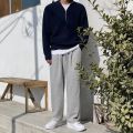 Autumn Winter Stand-up Collar Half-zip Sweater Men's Handsome Loose Casual High Street Sweaters Men Pullovers Male Clothes. 