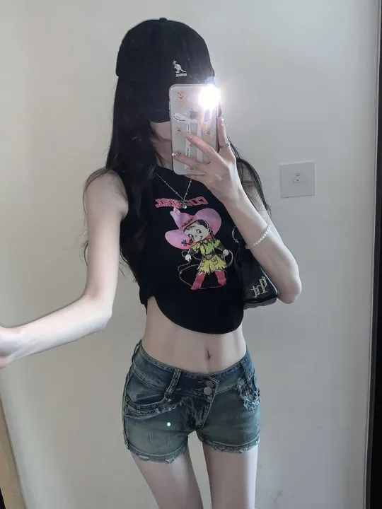American%20Hot%20Girl%20Liu%20Ding%20Low%20Waist%20Denim%20Super%20Short%20Shorts%20Women's%20Summer%20New%20Slim%20Slimming%20Sheath%20Hot%20PantsinsTide%20-%20Image%205