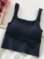 CHRLEISURE Summer Crop Top Women Seamless Square Collar Wide Straps Tank Top Knitted Striped Camisole Solid Corset Top Female. 