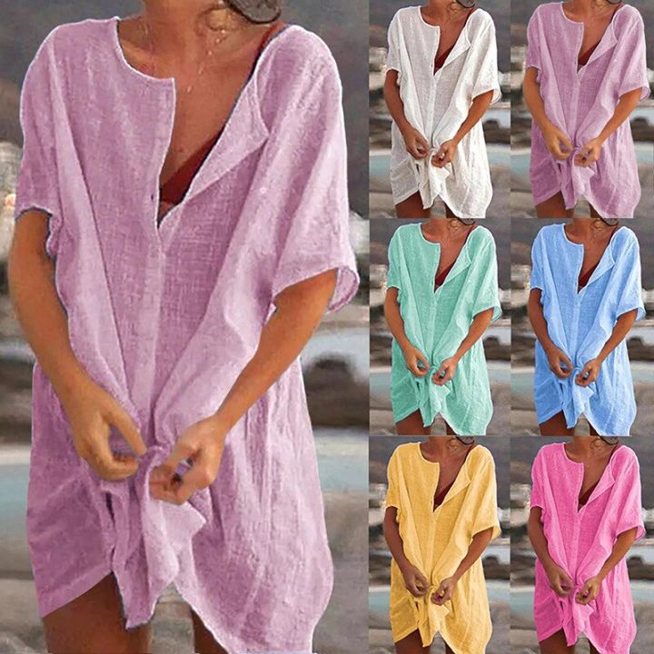 Qisin%20Hot%202023%20Cotton%20Tunics%20for%20Beach%20Women%20Swimsuit%20Cover-ups%20Woman%20Swimwear%20Beach%20Cover%20up%20Beachwear%20Mini%20Dress%20Sai%20de%20Praia%20-%20Image%202