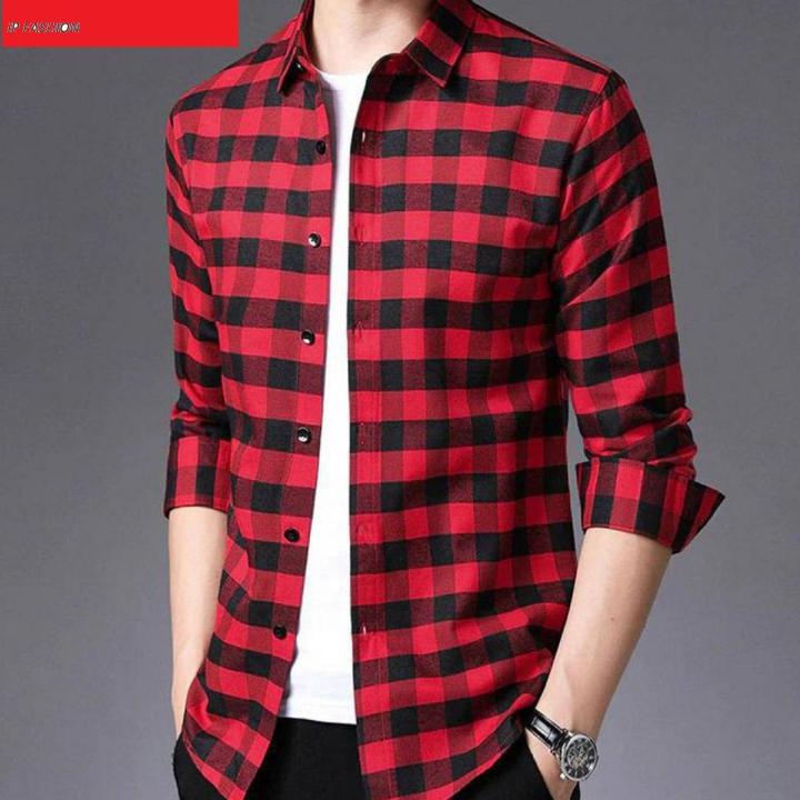 Red & Black Color Check Design Casual Shirt For Men From Ip Fashion - Denim Shirt For Men - Shirt