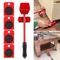 Furniture Moving Tool Heavy Object Mover Furniture Transport Lifter & Furniture Slides 4 Wheeled Mover Roller+1 Wheel Bar Hand Tools Set. 