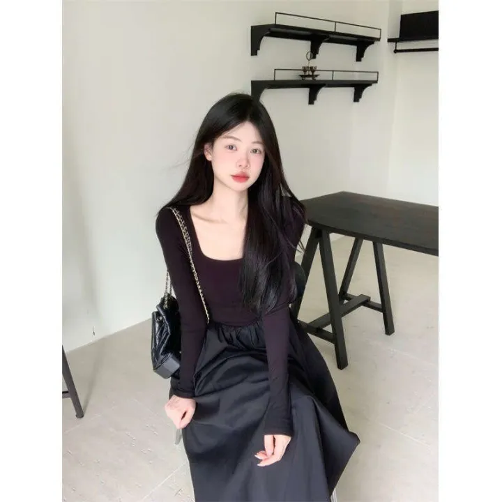French%20style%20square%20neck%20dress%20for%20women's%20autumn%202024%20new%20collection%20waist%20cinching%20and%20slimming%20effect%20paired%20with%20a%20base%20long%20sleeved%20skirt%20-%20Image%202