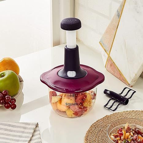 PUSH CHOPPER MANUAL FOOD CHOPPER AND HAND PUSH VEGETABLE CHOPPER, CUTTER, MIXER SET FOR KITCHEN WITH 3 STAINLESS STEEL BLADE