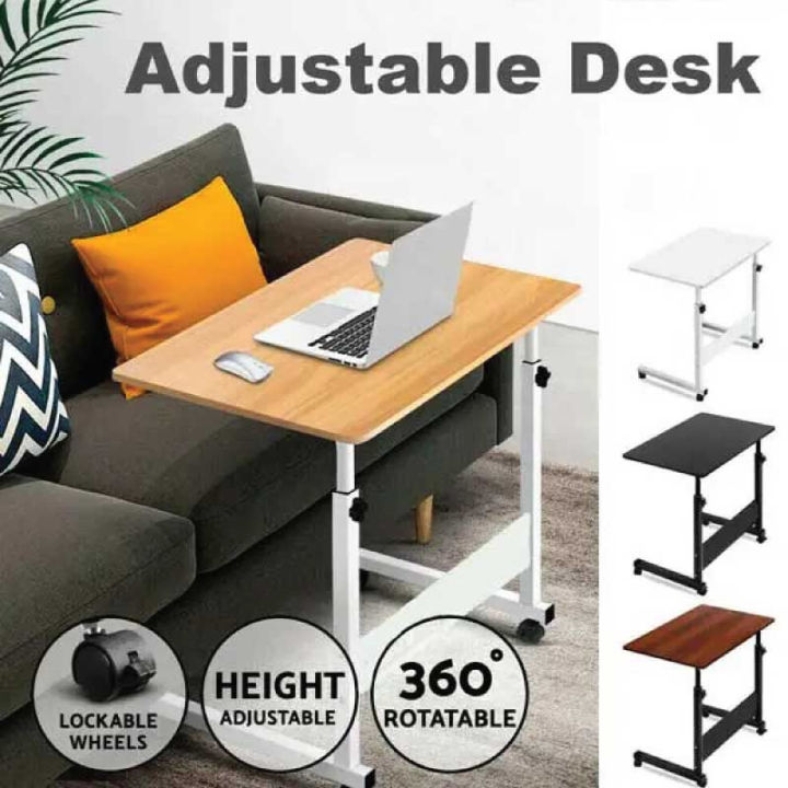 foldable height adjustable reading table 2 Layer Adjustable Height Table Portable Wood Laptop Bed Table with Wheels For Home Office