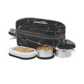 MILTON Executive Lunch Prime Box, 2 Inner Steel Round Containers 300ml Each and 1 Microwave Safe Oval Plastic Container, 450ml with Insulated Bag, Office Tiffin, Leakproof,.