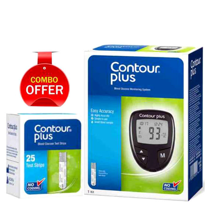 CONTOUR PLUS meter Blood Glucose Monitoring Device and 25 Pcs Strip