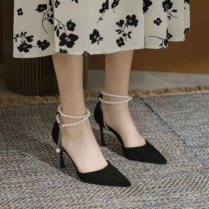 2024%20Summer%20New%20Bridesmaid%20Pearl%20Bow%20Black%20Thin%20Heel%20High%20Heel%20Shoes%20Elegant%20High%20Heel%20Pointed%20Women's%20Single%20Shoes%20women%20shoes%20-%20Image%202