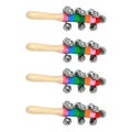 4 Pcs Hand Jingle Bells, Rainbow Handle Wooden Bells Jingle Stick Shaker Rattle Baby Kids Children Musical. 