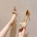 Transparent Rhinestone Bowknot Sandals Summer New Women's High Heel Pumps Design Sense Niche Temperament Stiletto Heel High Heels. 