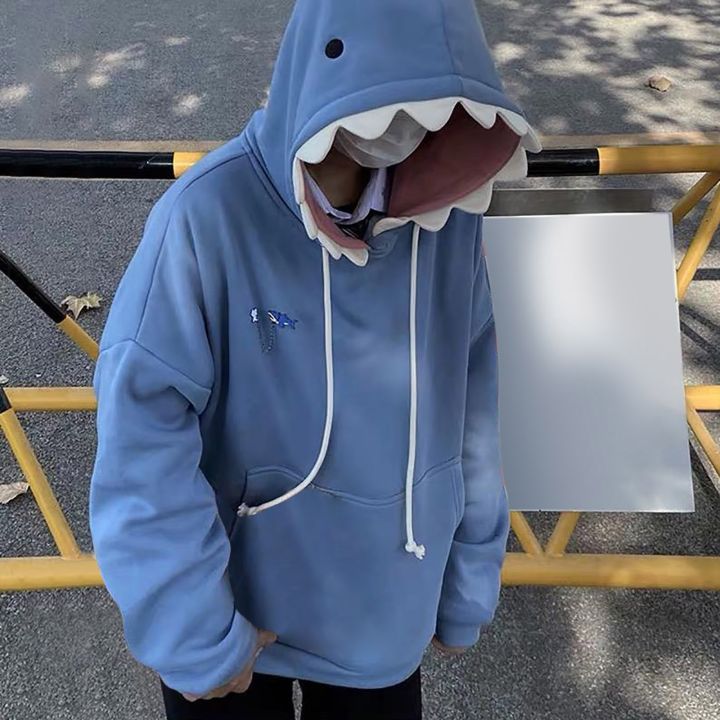 Sweatshirts For Women Shark Hoodie Long Sleeve Blue Kawaii Shark Shape Hooded Pullover Sweatshirts Graphic Sweatshirts Women KEEMEEUYZO