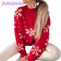 Amamia Women Sweater Windproof Ladies Warm Christmas Jacquard Knitted Sweater. 