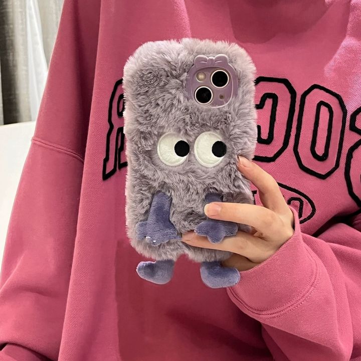 Korean%20Funny%20Fur%20Fluffy%20Monster%20Phone%20Case%20For%20iPhone%2015%2014%2013%2012%2011%20Pro%20MAX%20Cute%20Girl%20Winter%20Warm%20Back%20Cover%20Soft%20Plush%20Coque%20-%20Image%203