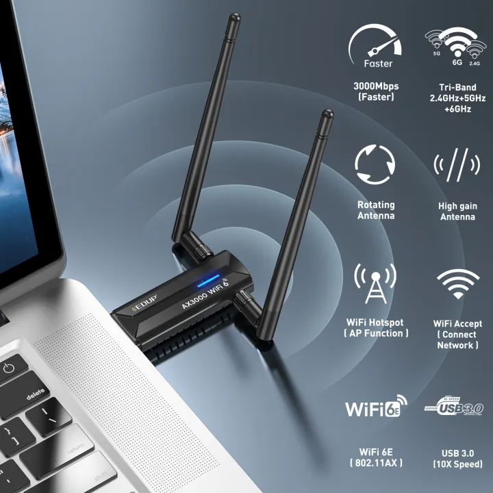 EDUP%20WiFi%206E%20Wireless%20Network%20Card%203000Mbps%20USB%203.0%20WiFi%20Adapter%20Tri-Band%202.4G%205G%206G%20High%20Gain%20Antenna%20Wifi%20Receiver%20Dongle%20-%20Image%202