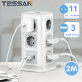 TESSAN Vertical Power Strip Multiple Tower Socket Surge Protector EU Plug Outlets with USB Ports 2m Extension Cable Home Office.