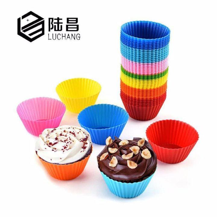12pcs lot Muffin Cupcake mold round colorful silicone cupcake shape mold  bakeware mold baking tray Cup molds